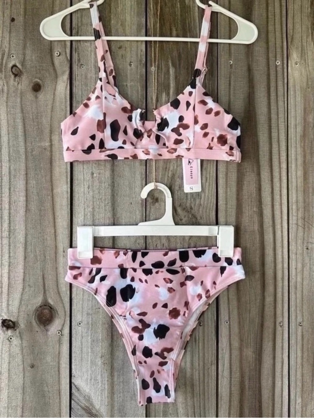 Pink Animal Print Bikini Set Women’s Size Small High Waisted